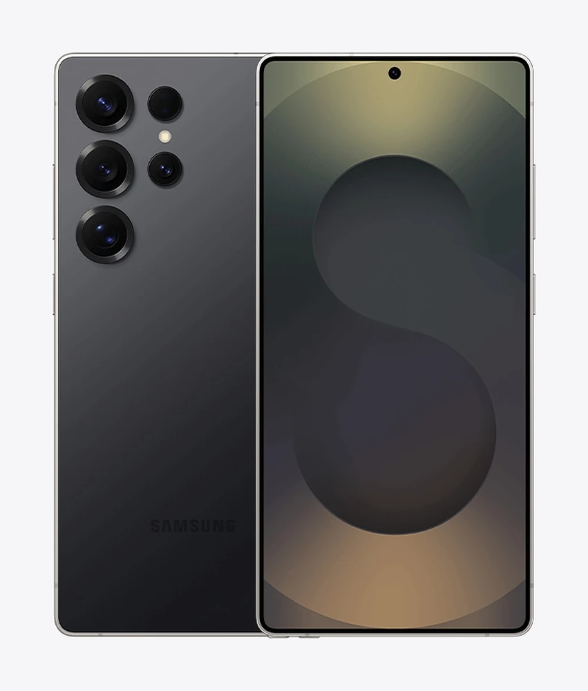 Samsung Galaxy S25 Ultra in Titanium Black mit S Pen, Vorder- und Rückseite