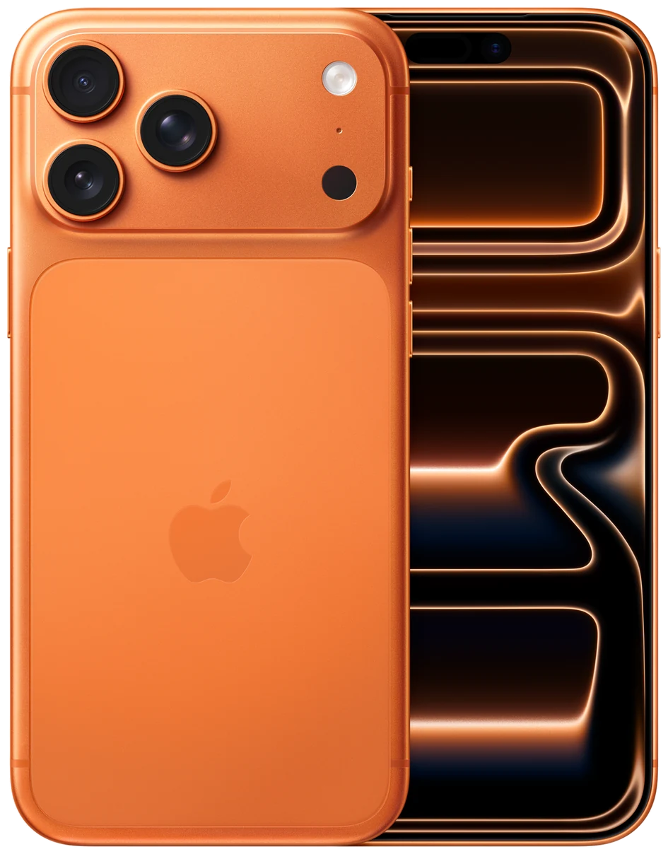 iPhone 17 Pro Max in Cosmic Orange, Vorder- und Rückseite